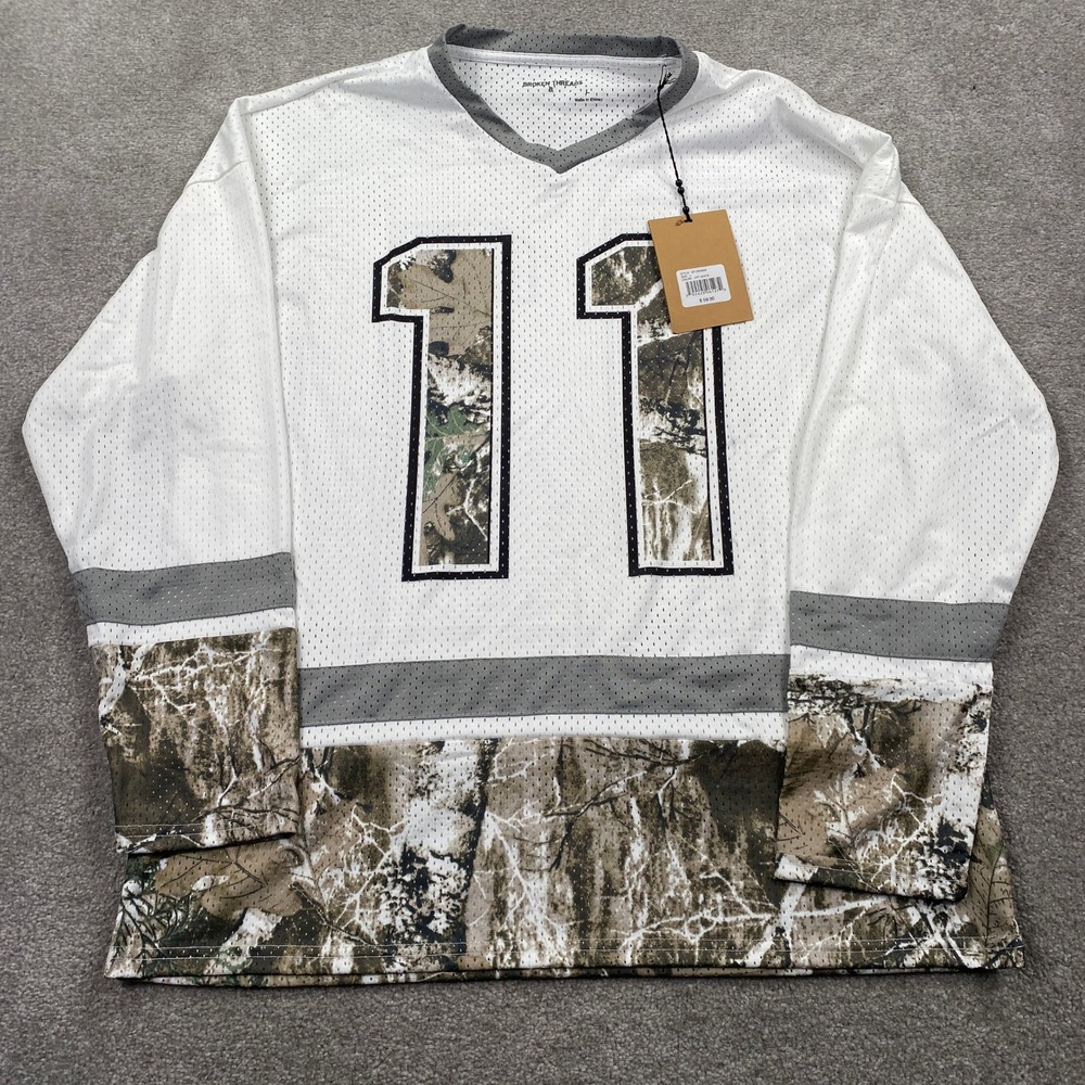 Broken Threads Hockey Jersey Mens L Off White Camo Number 11 Mesh BT-2505024